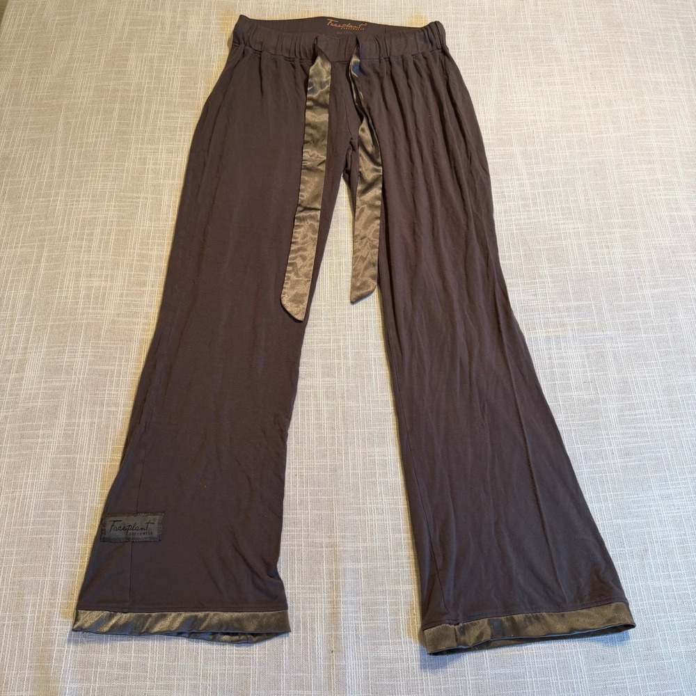 Faceplant Dreamwear Brown Bamboo Viscose Satin Trim Lounge Pajama Pants Small
